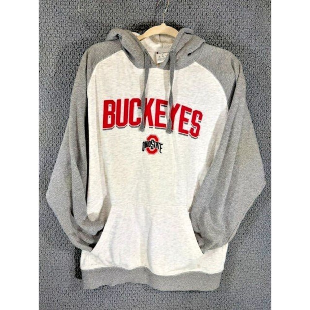 Champion Brand OSU Buckeyes Tackle Twill Hoodie Grey Colorblock Unisex Large